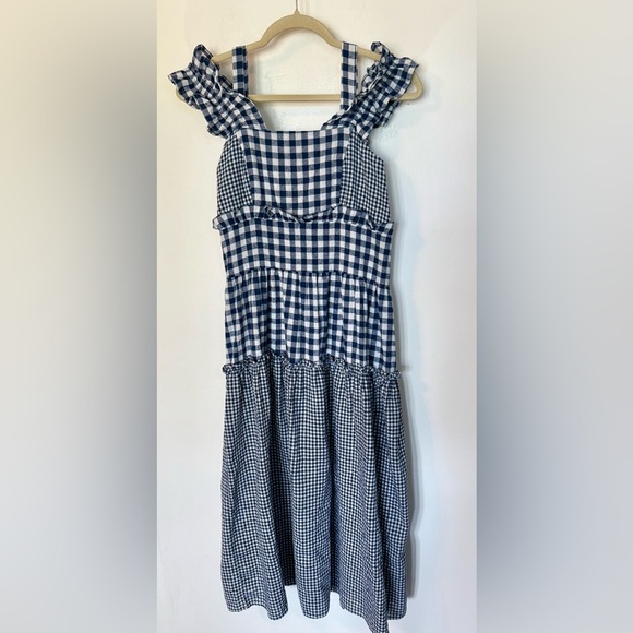POL Dresses & Skirts - POL Navy and White Gingham Boho Ruffle Sleeveless Midi Dress- Size Large